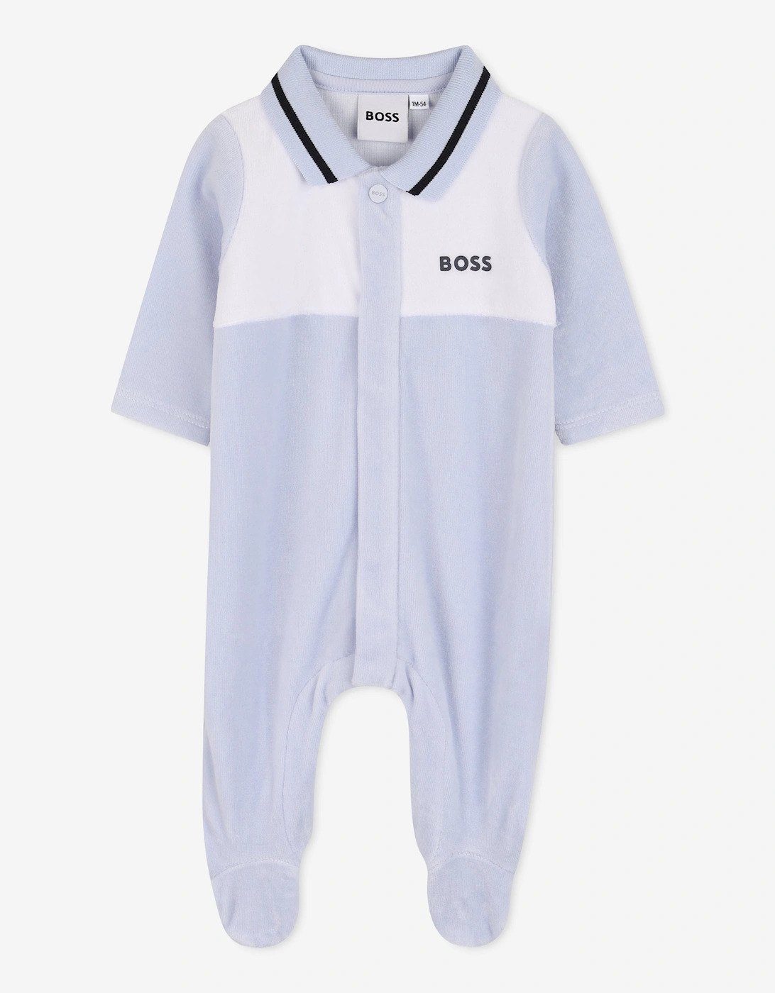 BOSS Baby Boys Velour Babygrow in Blue, 5 of 4