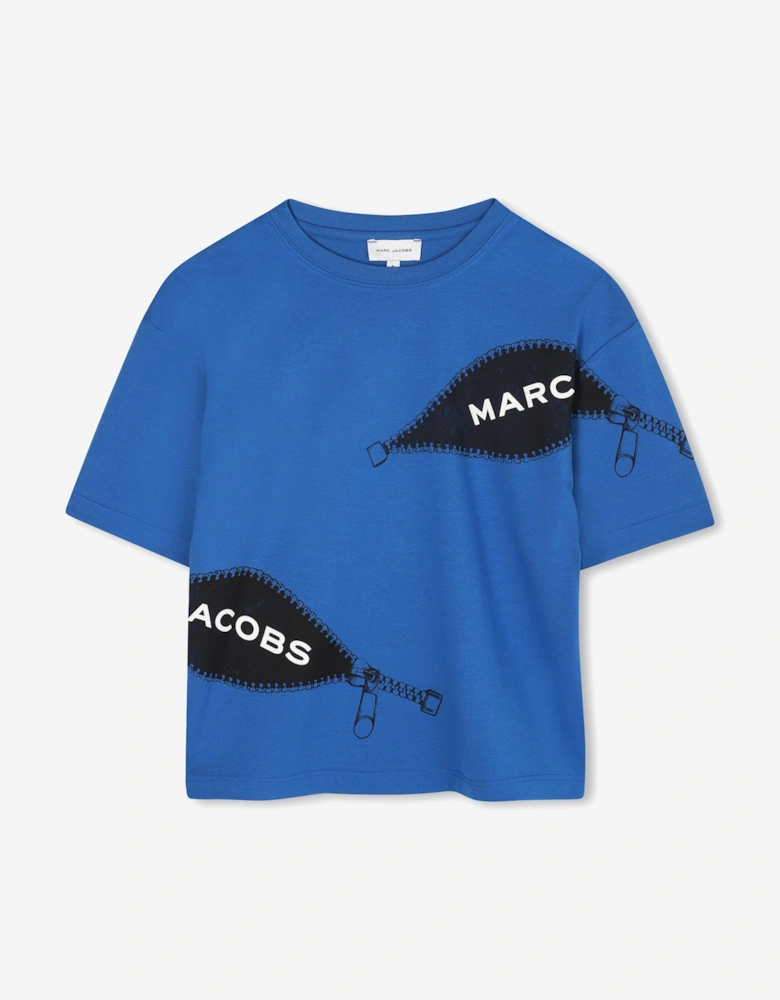 Boys Zipped Print T-Shirt in Blue
