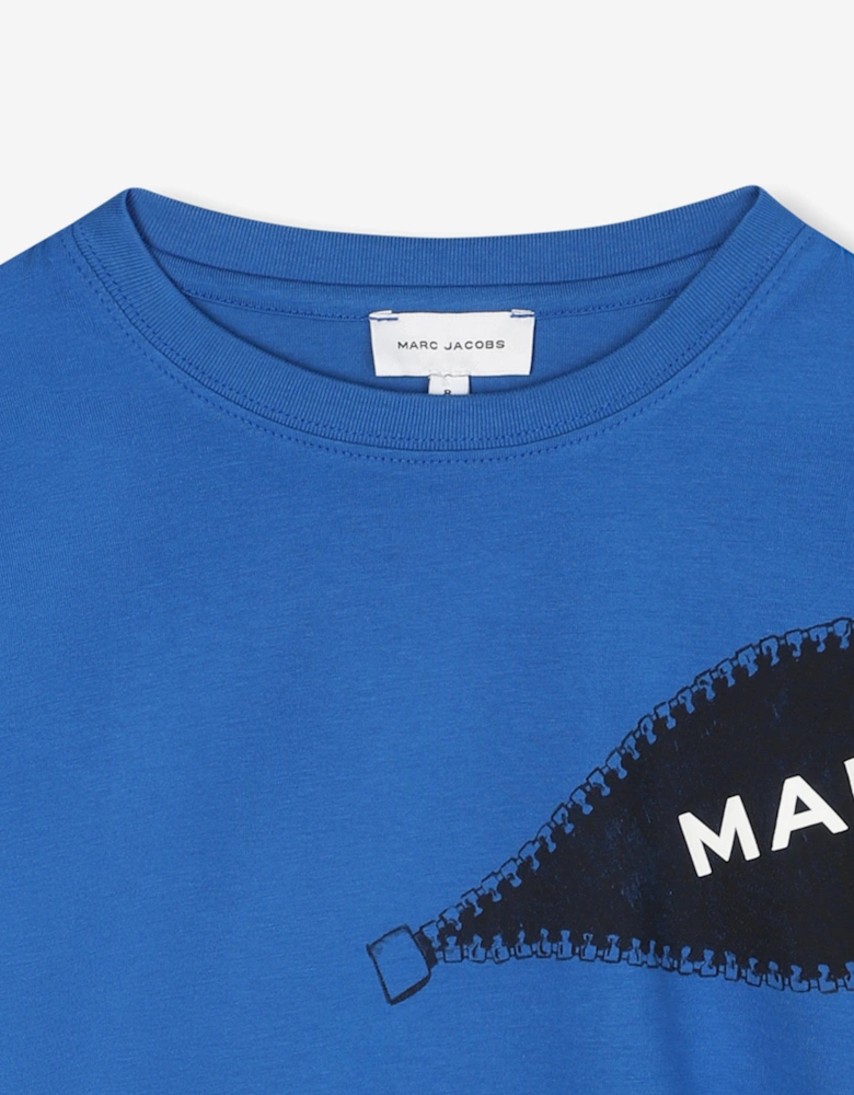 Boys Zipped Print T-Shirt in Blue