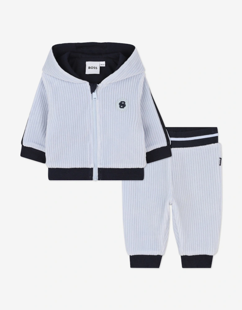 BOSS Baby Boys Striped Monogram Tracksuit in Blue