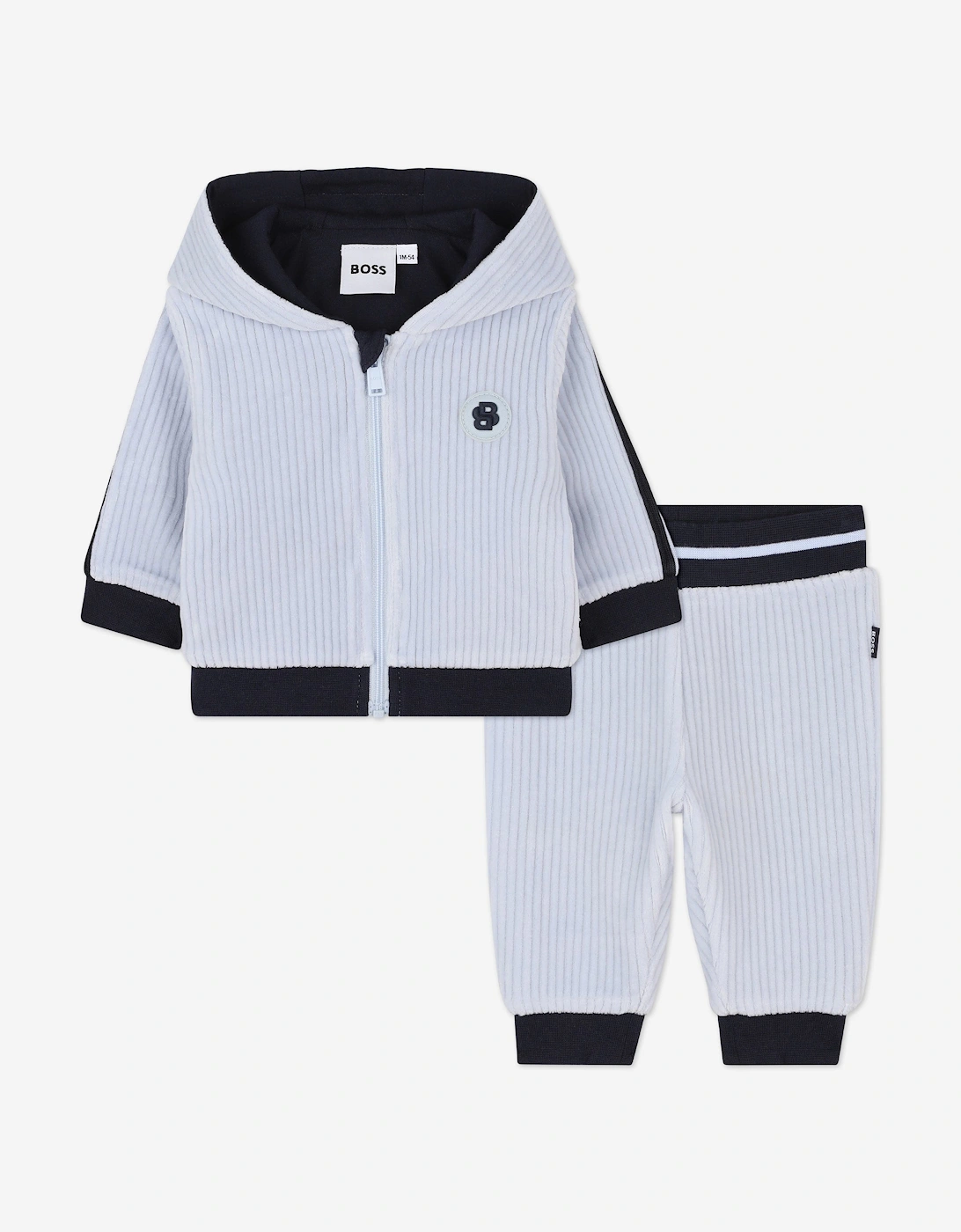 BOSS Baby Boys Striped Monogram Tracksuit in Blue, 6 of 5