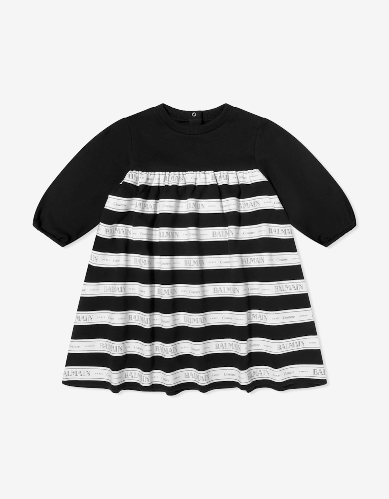Baby Girls Striped Logo Dress in Black