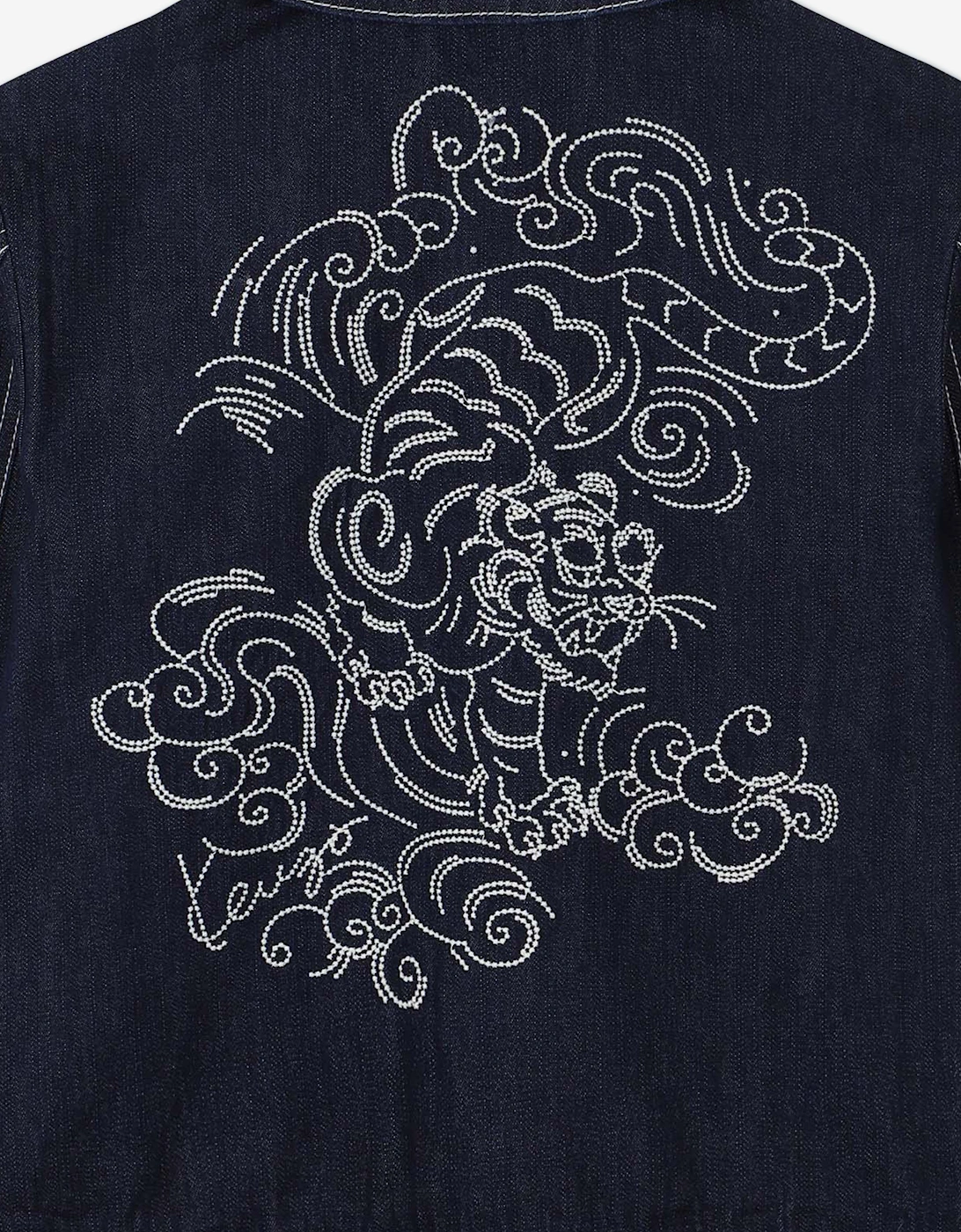 Girls Embroidered Tiger Denim Jacket in Blue