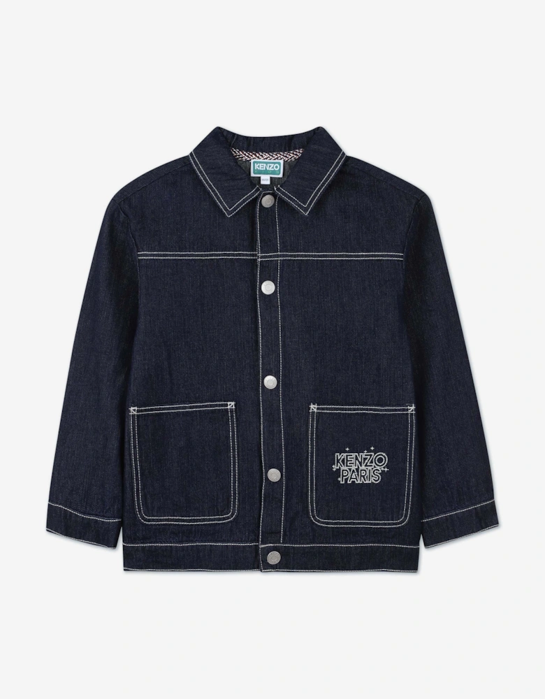 Girls Embroidered Tiger Denim Jacket in Blue