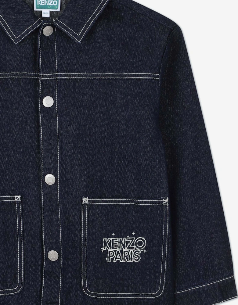 Girls Embroidered Tiger Denim Jacket in Blue