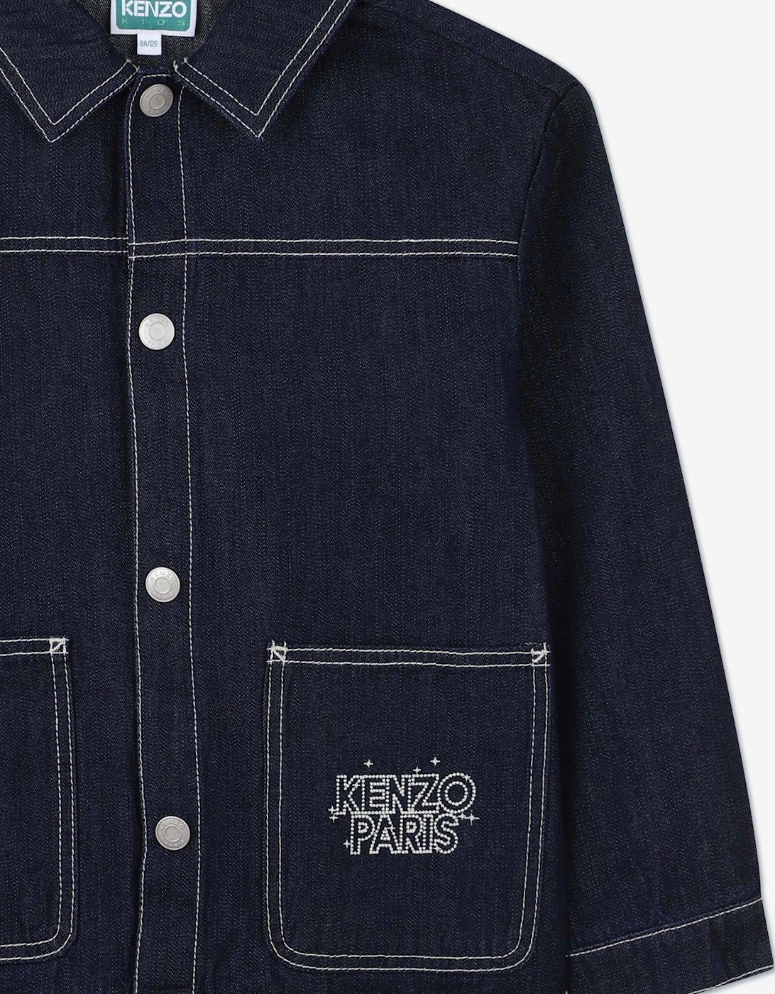 Girls Embroidered Tiger Denim Jacket in Blue