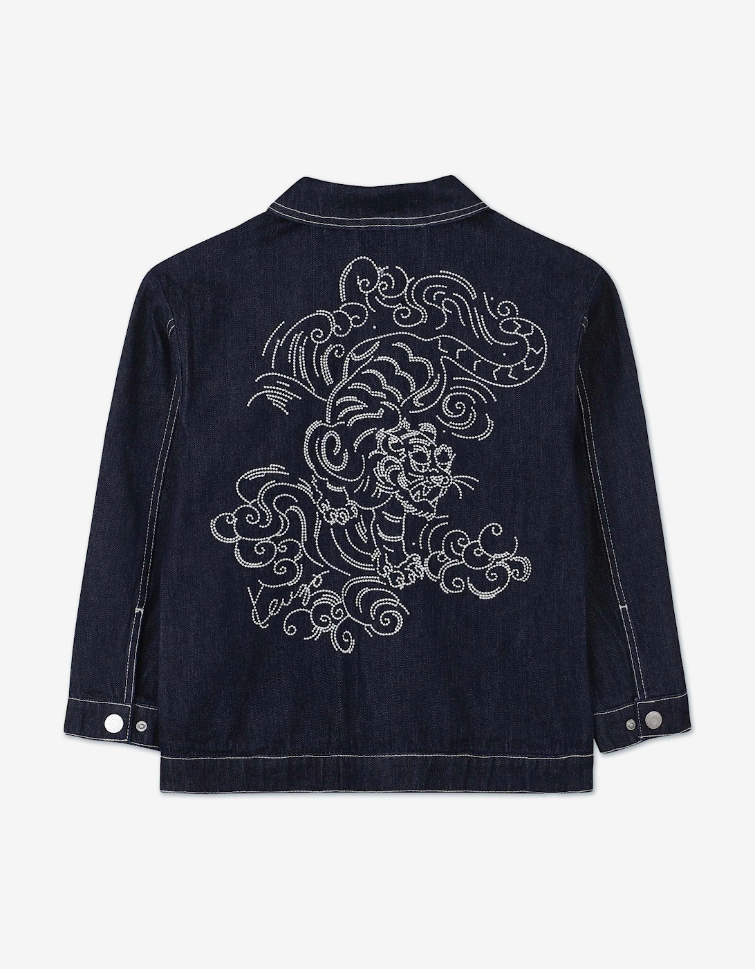 Girls Embroidered Tiger Denim Jacket in Blue
