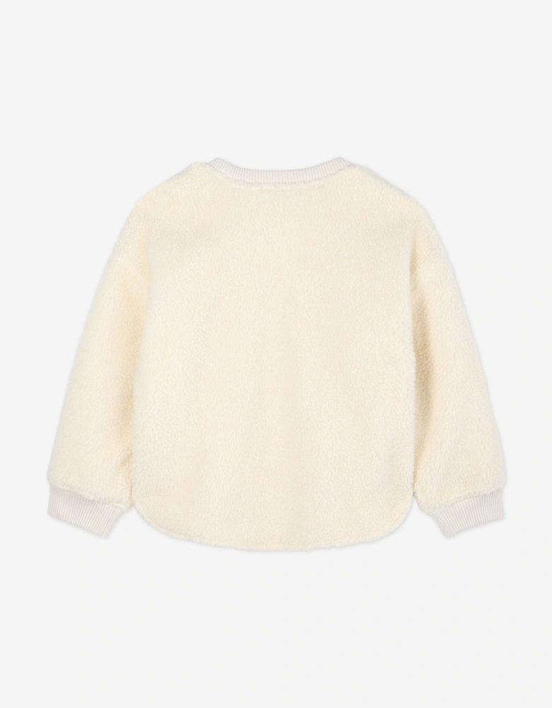 Girls Faux Shearling Flower Sweatshirt in Ivory