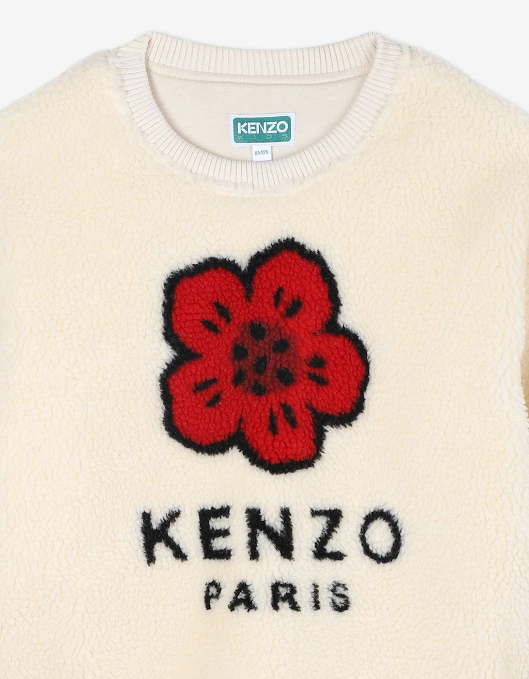 Girls Faux Shearling Flower Sweatshirt in Ivory