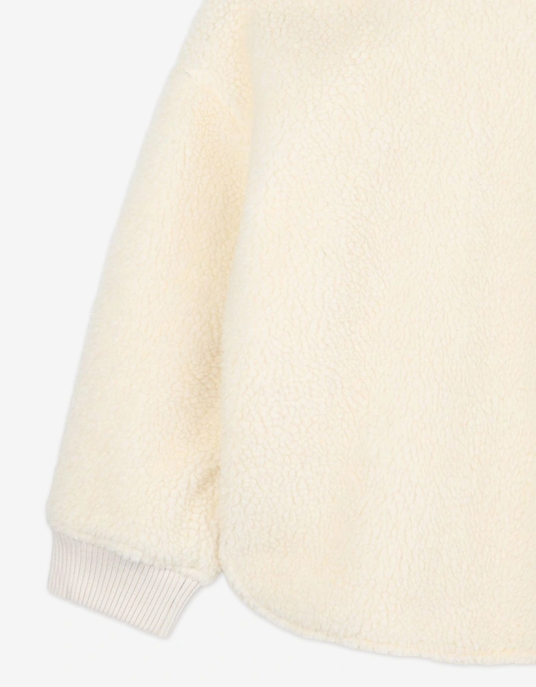 Girls Faux Shearling Flower Sweatshirt in Ivory
