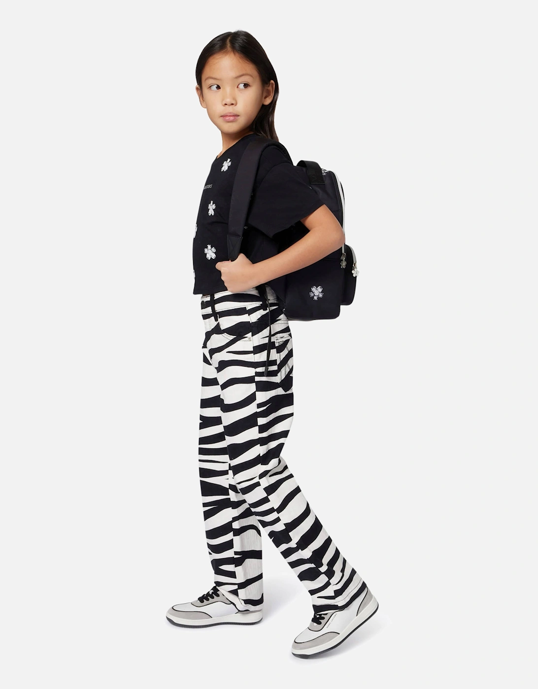 Girls Zebra Print Trousers in Black