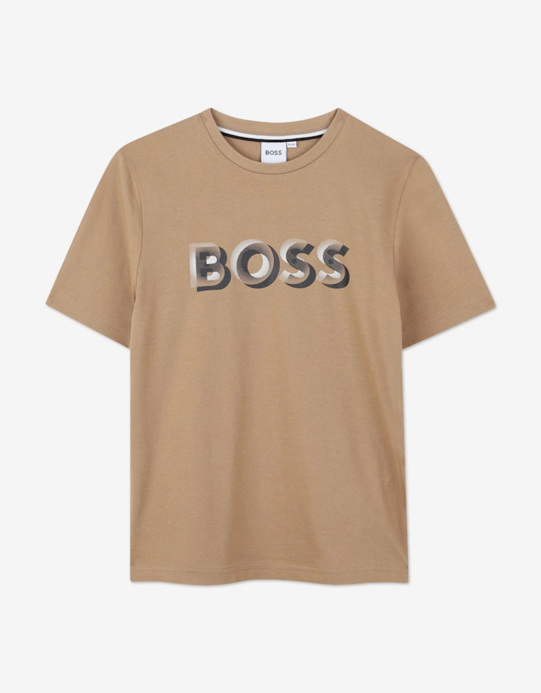 BOSS Boys Logo Print T-Shirt in Brown