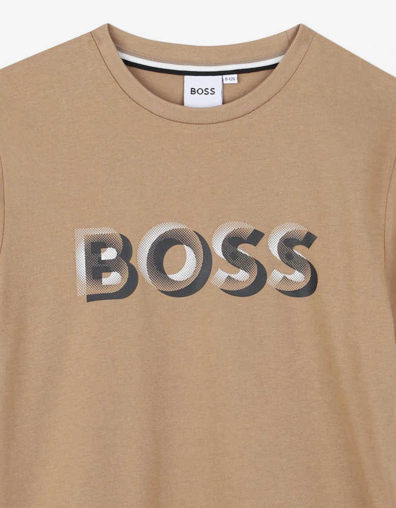 BOSS Boys Logo Print T-Shirt in Brown