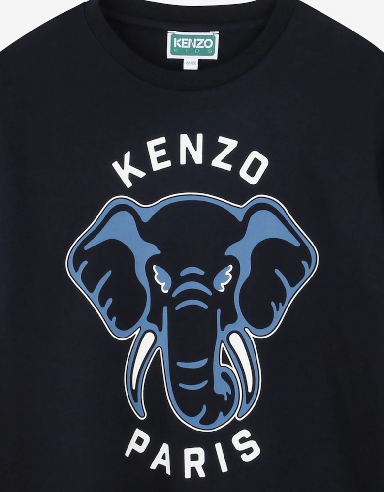Boys Elephant Print T-Shirt in Navy
