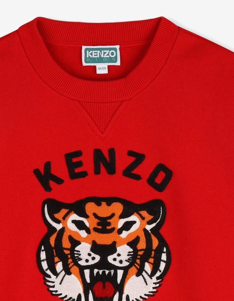 Boys Lucky Tiger Sweatshirt in Red