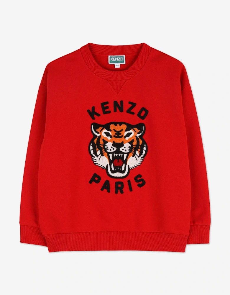 Boys Lucky Tiger Sweatshirt in Red