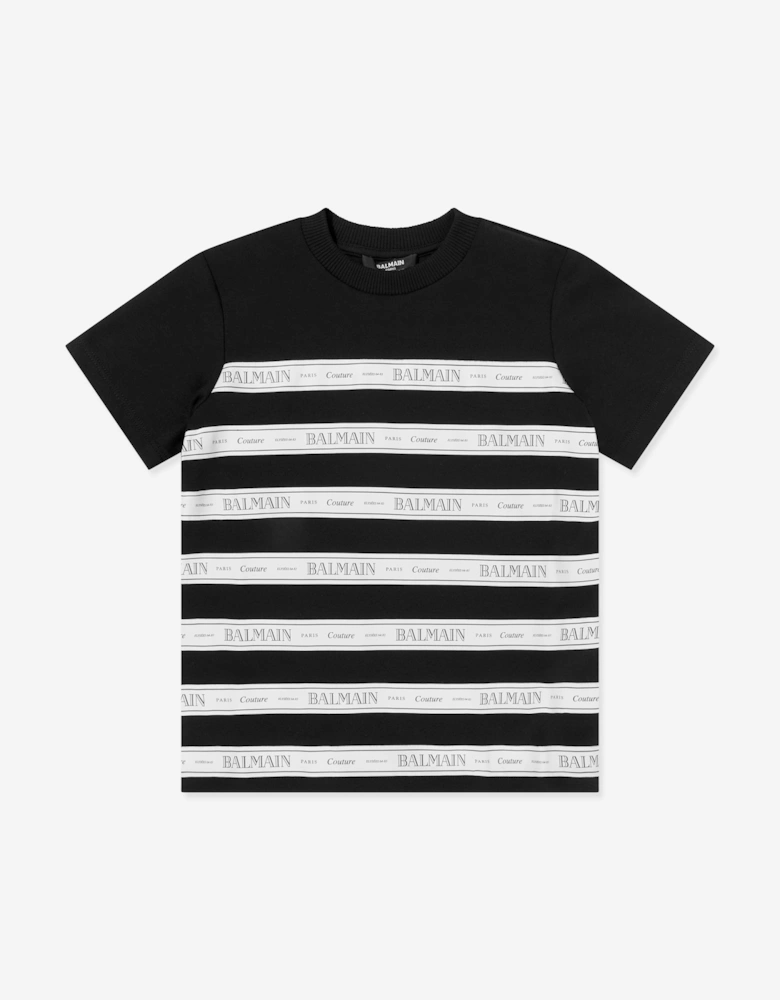Kids Striped Logo T-Shirt in Black