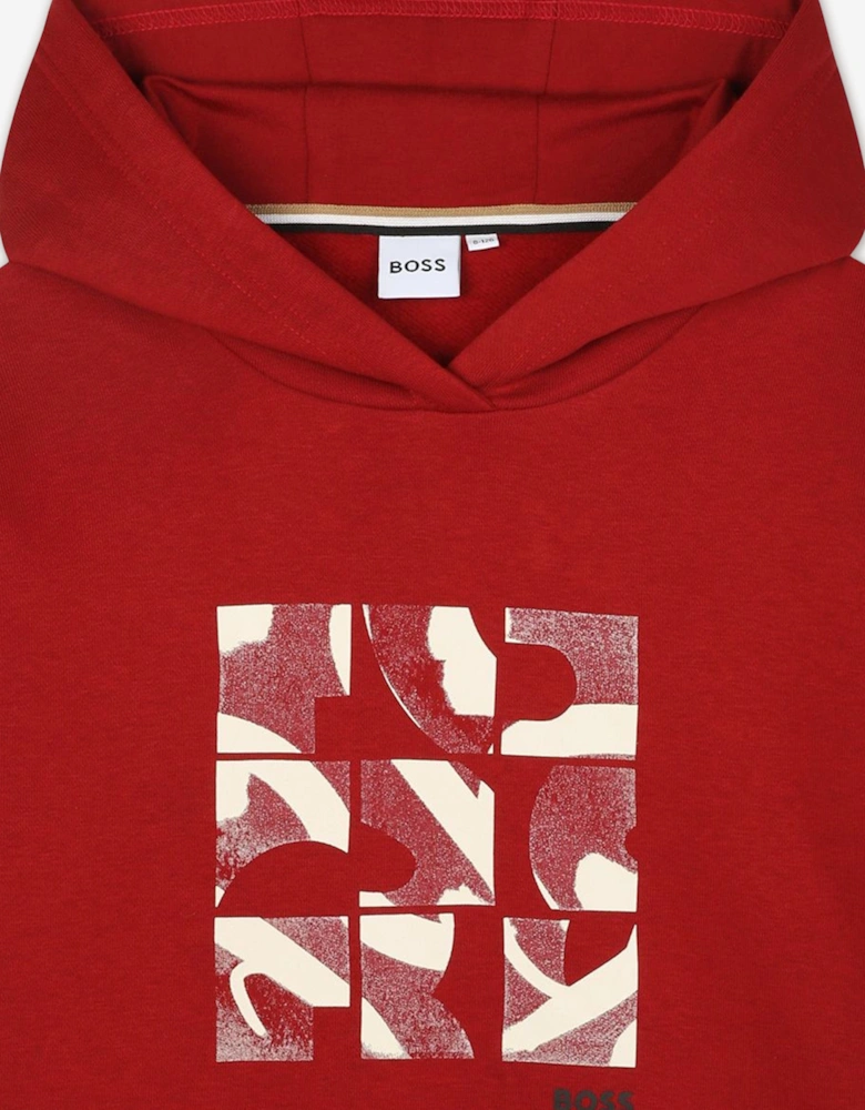BOSS Boys Logo Print Hoodie in Red