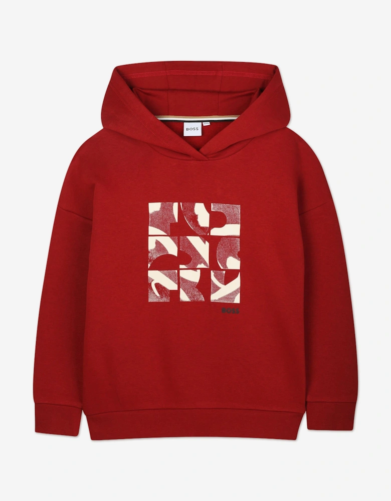BOSS Boys Logo Print Hoodie in Red
