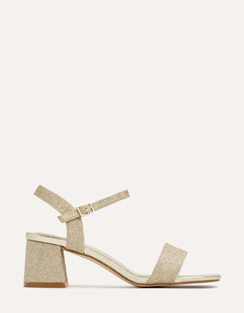 Darcie Gold Glitter Low Chunky Block Heeled Sandal