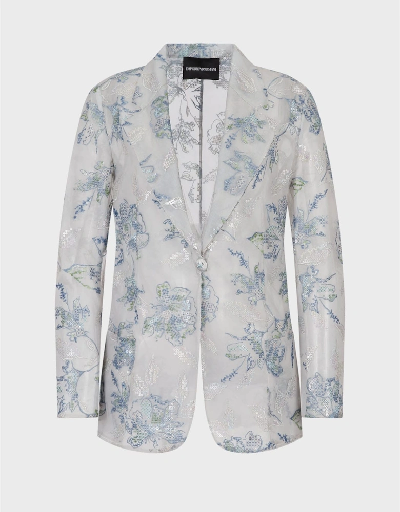 Tulle Blazer with Sequins and Embroidery