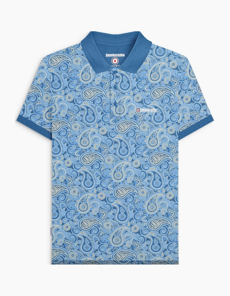 Lambretta Mens Paisley Brand Three Button Retro Polo Shirt Top