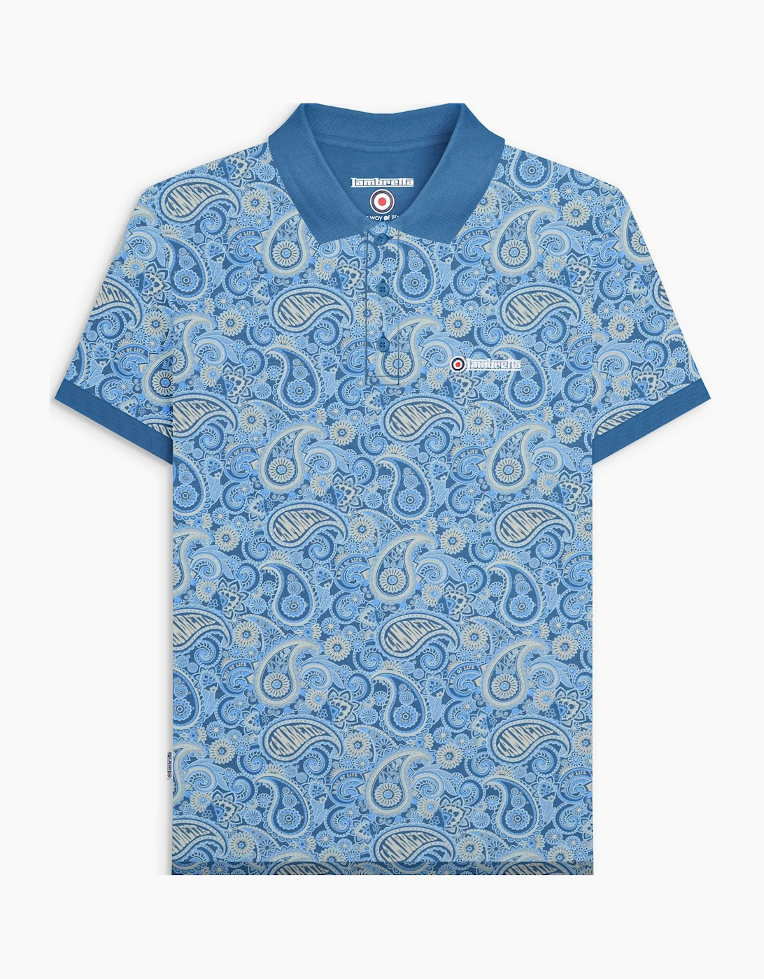 Lambretta Mens Paisley Brand Three Button Retro Polo Shirt Top