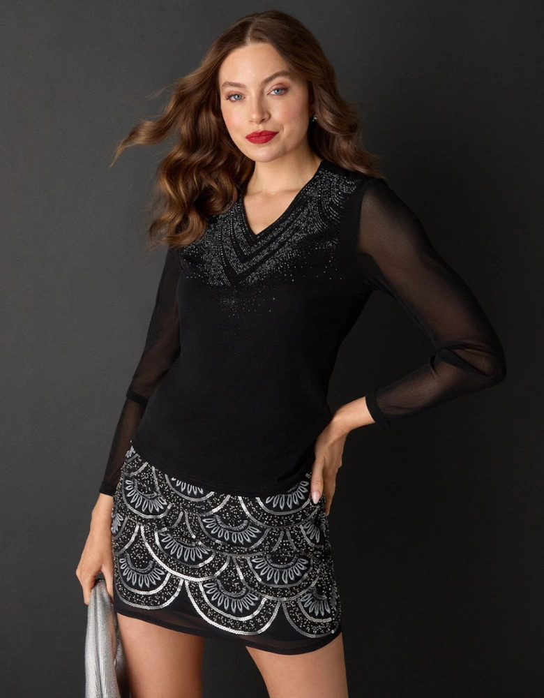 Sparkly Semi Sheer Long Sleeve Top