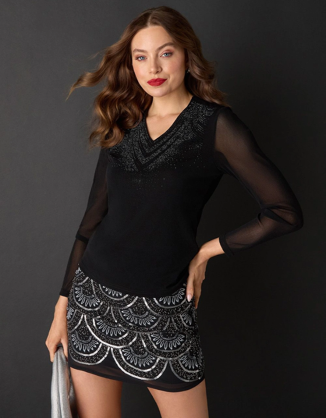 Sparkly Semi Sheer Long Sleeve Top, 2 of 1