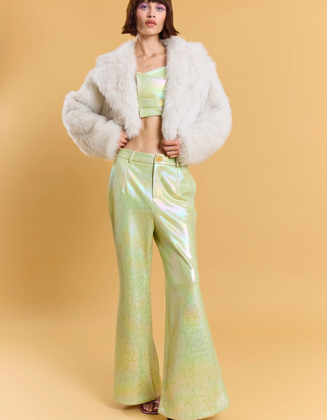 White Bamboo Sparkle Faux Fur Jacket, 5 of 4