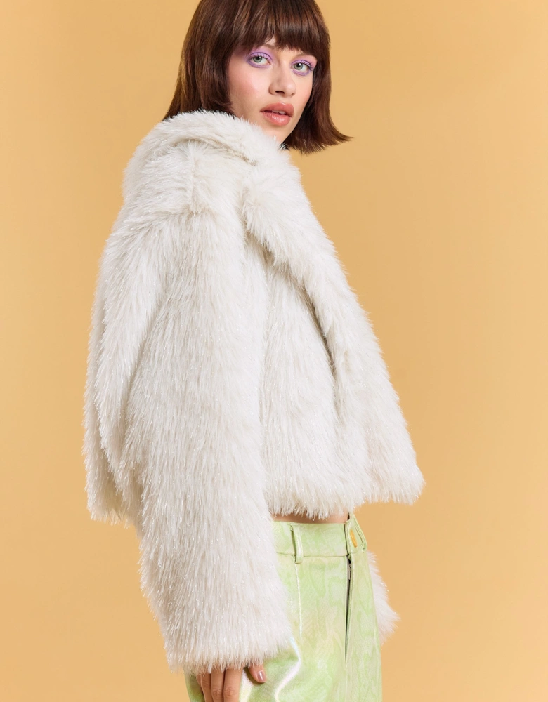 White Bamboo Sparkle Faux Fur Jacket