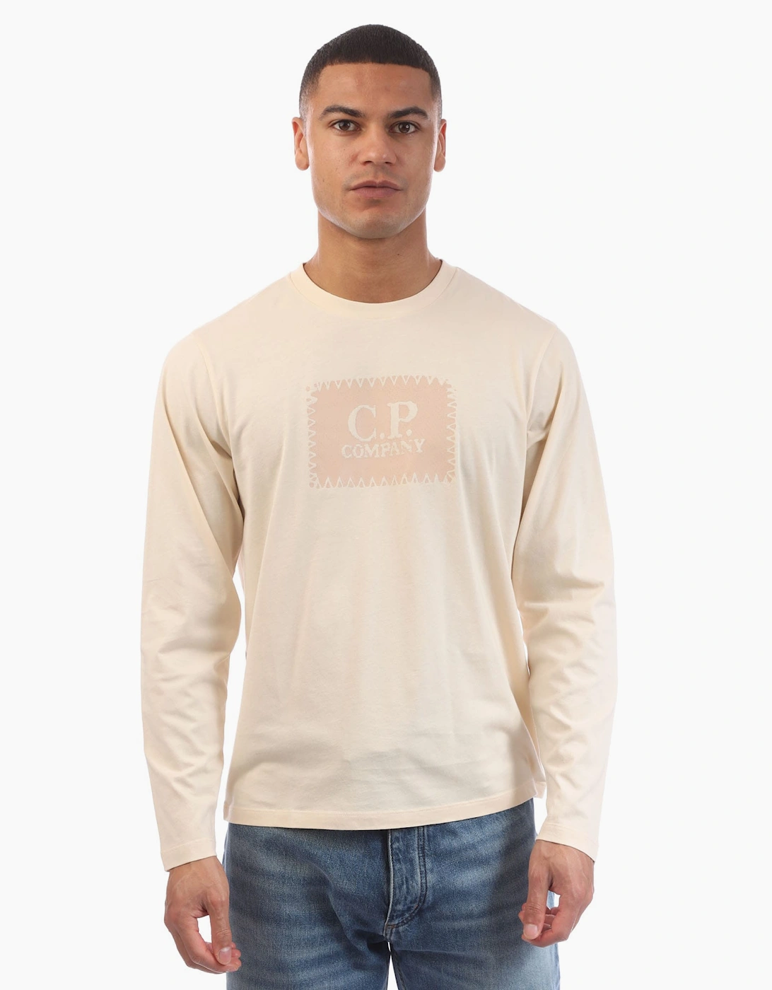 Cp Company Men's Cream 30/1 Jersey Logo T-Shirt  34 Xs