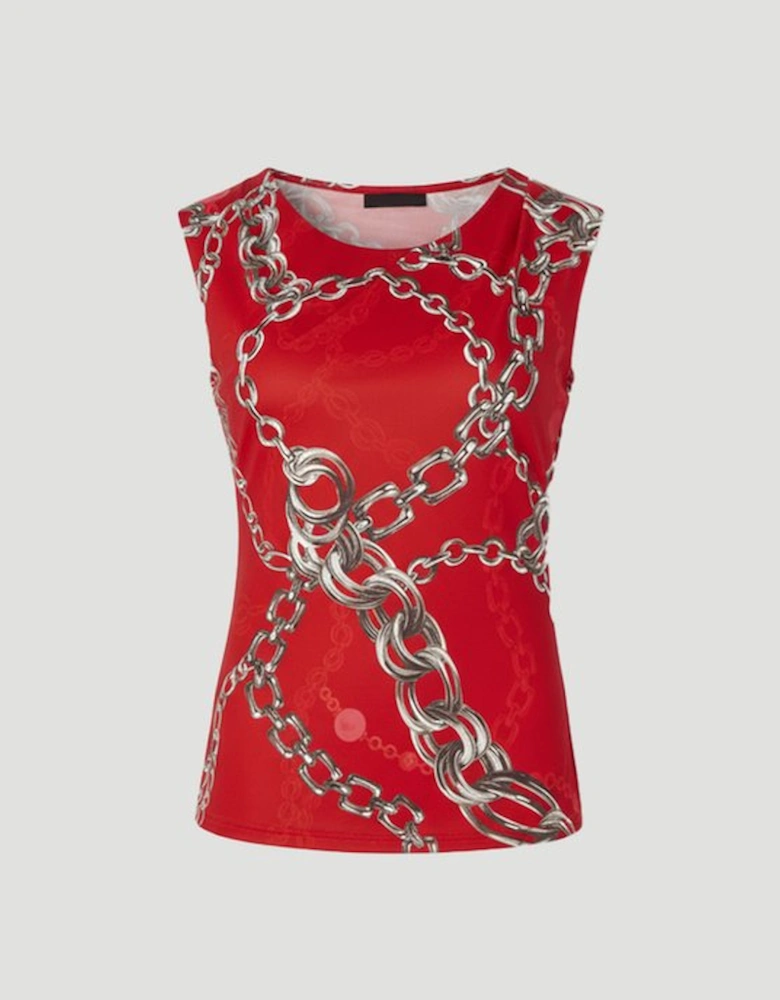 Chain Print Crepe Asymmetric Neck Sleeveless Top