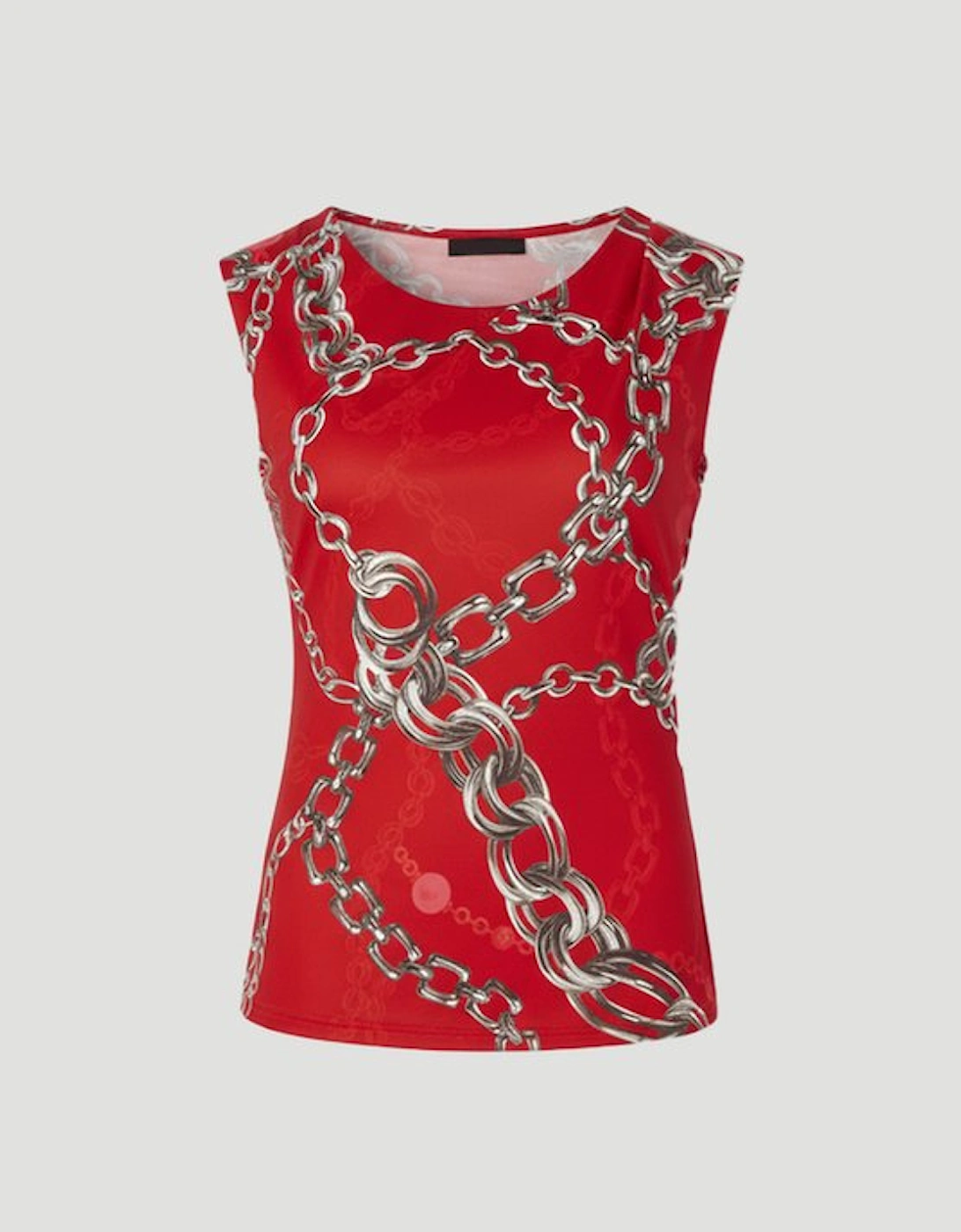 Chain Print Crepe Asymmetric Neck Sleeveless Top
