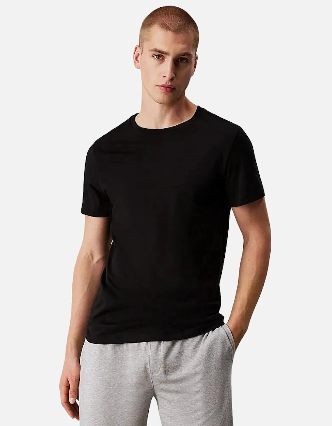 3-Pack Hem Logo Crew-Neck T-Shirts, Black/White/Grey