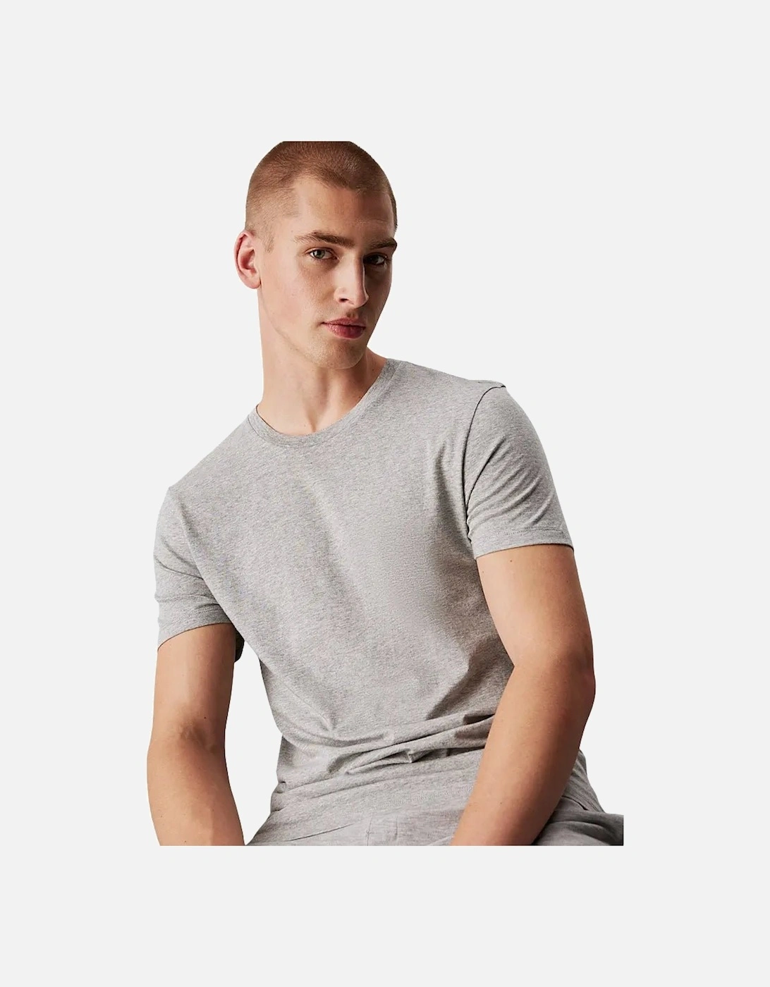 3-Pack Hem Logo Crew-Neck T-Shirts, Black/White/Grey