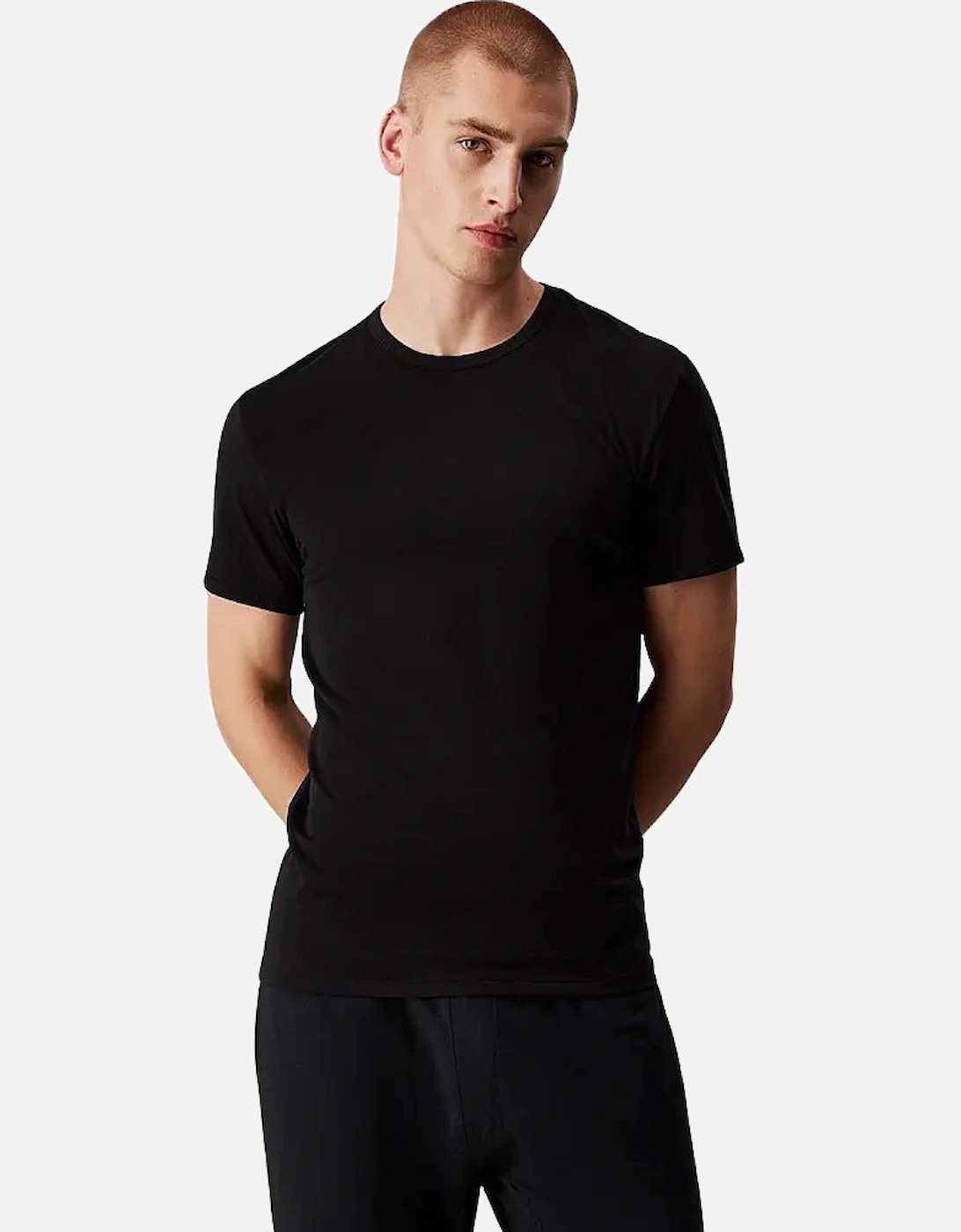 3-Pack Cotton Stretch Crew-Neck T-Shirts, Black/White/Grey
