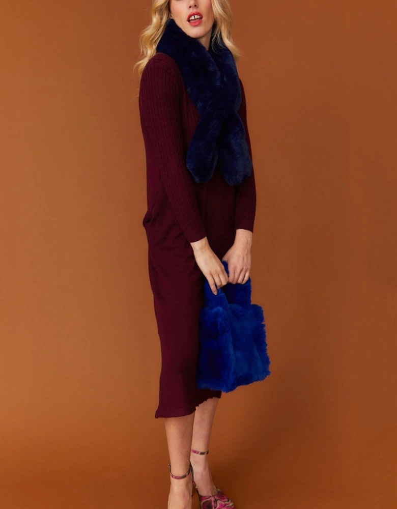 Faux Fur Scarf in Cobalt Blue