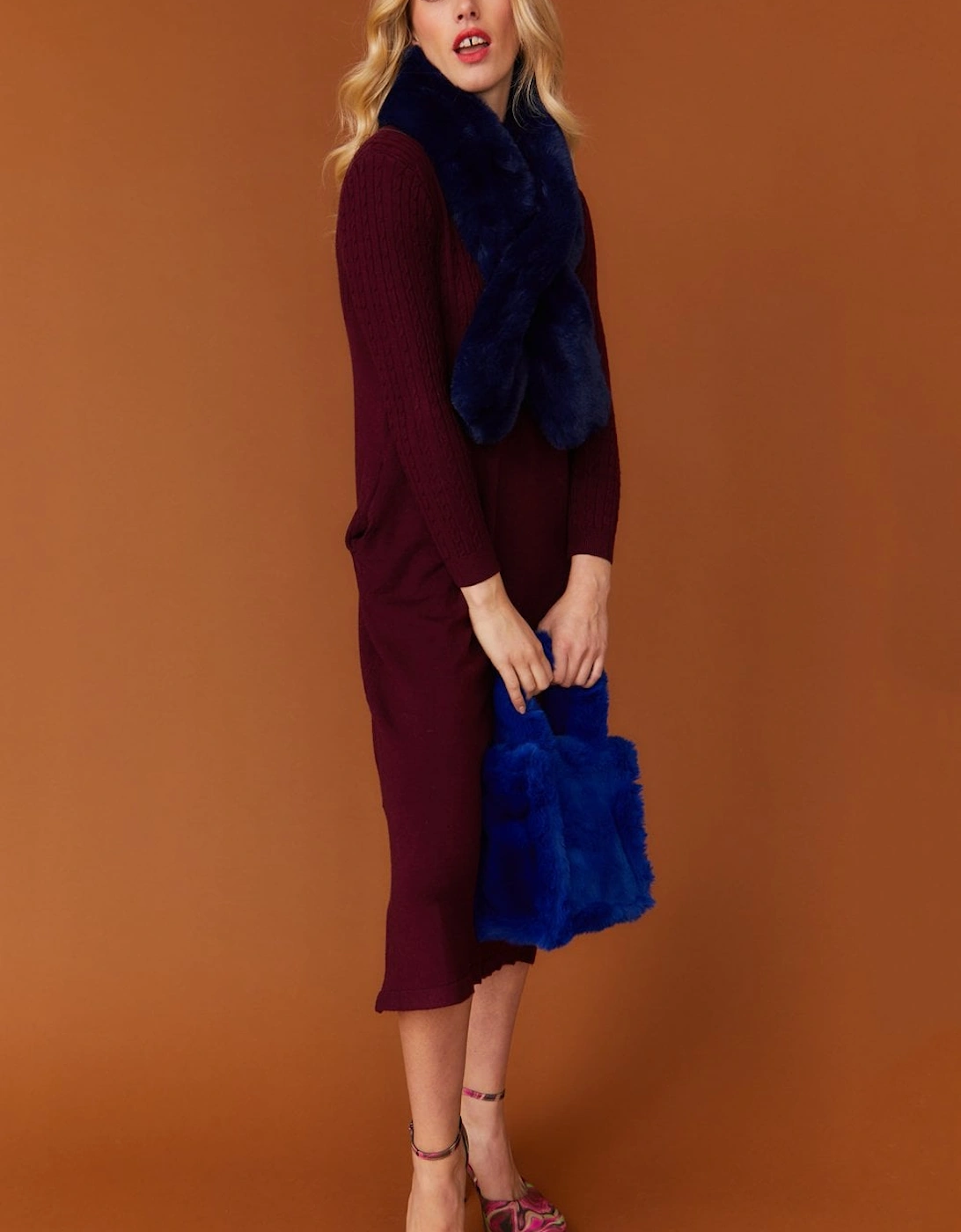 Faux Fur Scarf in Cobalt Blue