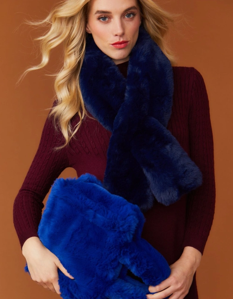 Faux Fur Scarf in Cobalt Blue