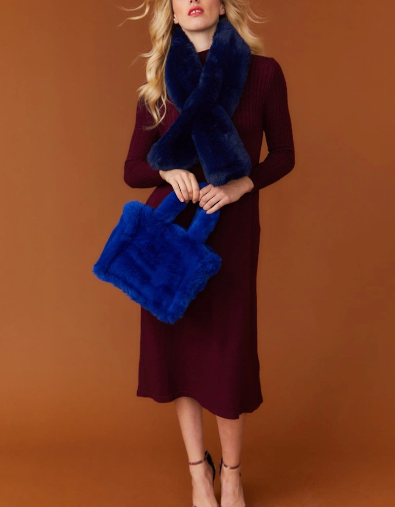 Faux Fur Scarf in Cobalt Blue