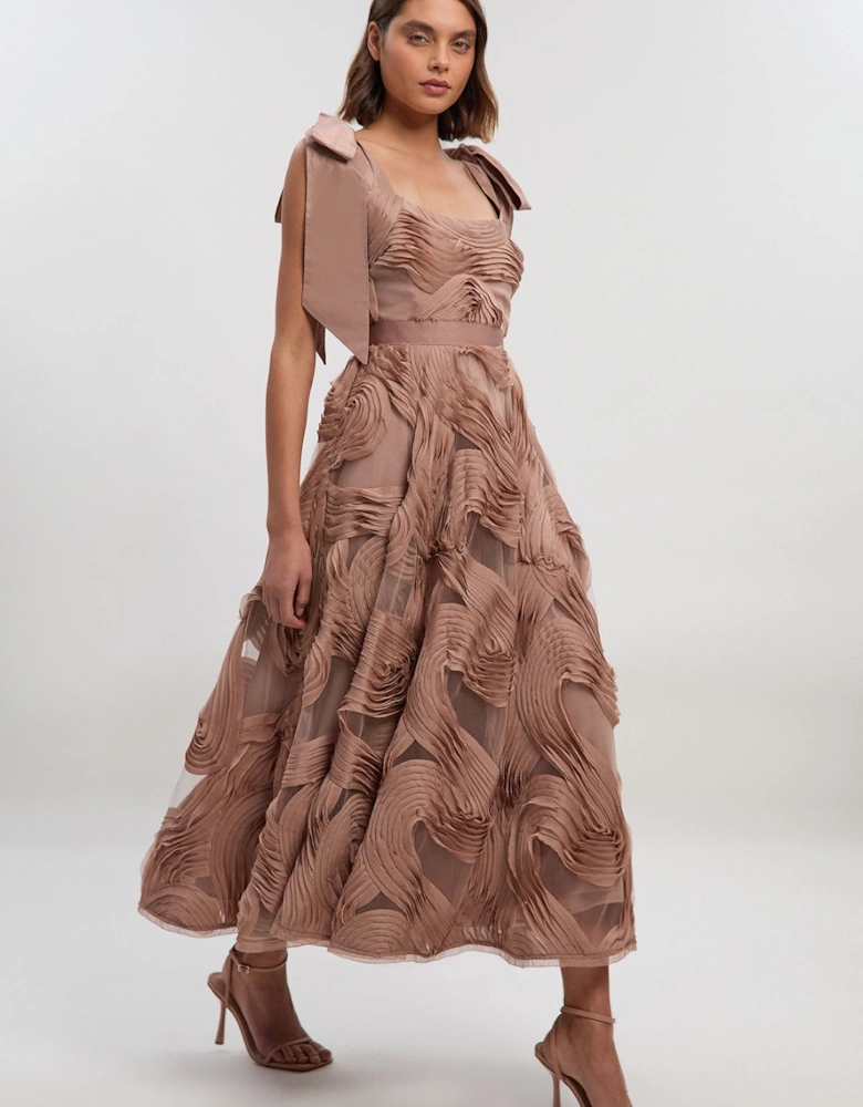 Textured Ruffle Woven Midi Prom Dress