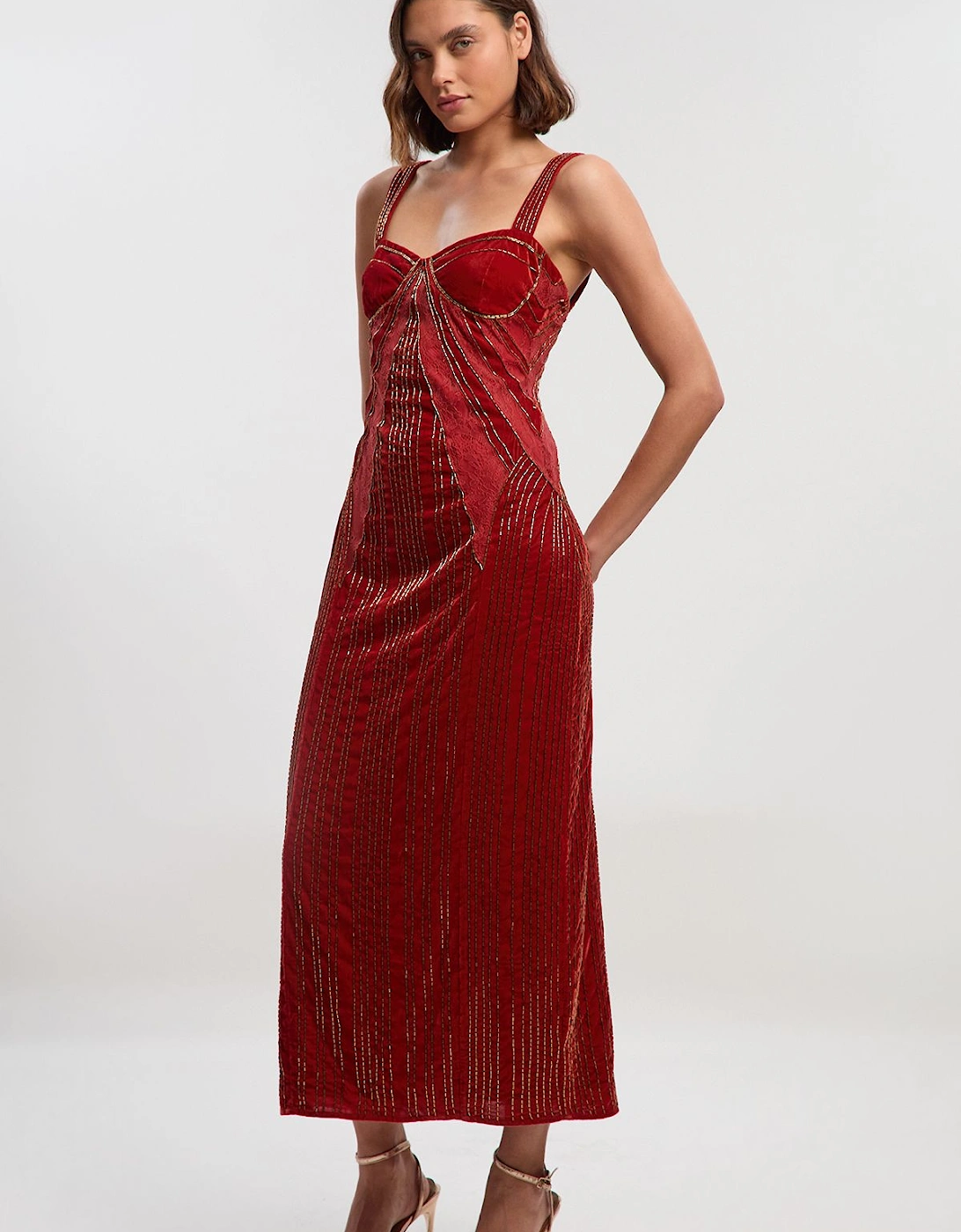 Velvet Embellished Strappy Maxi Dress, 2 of 1