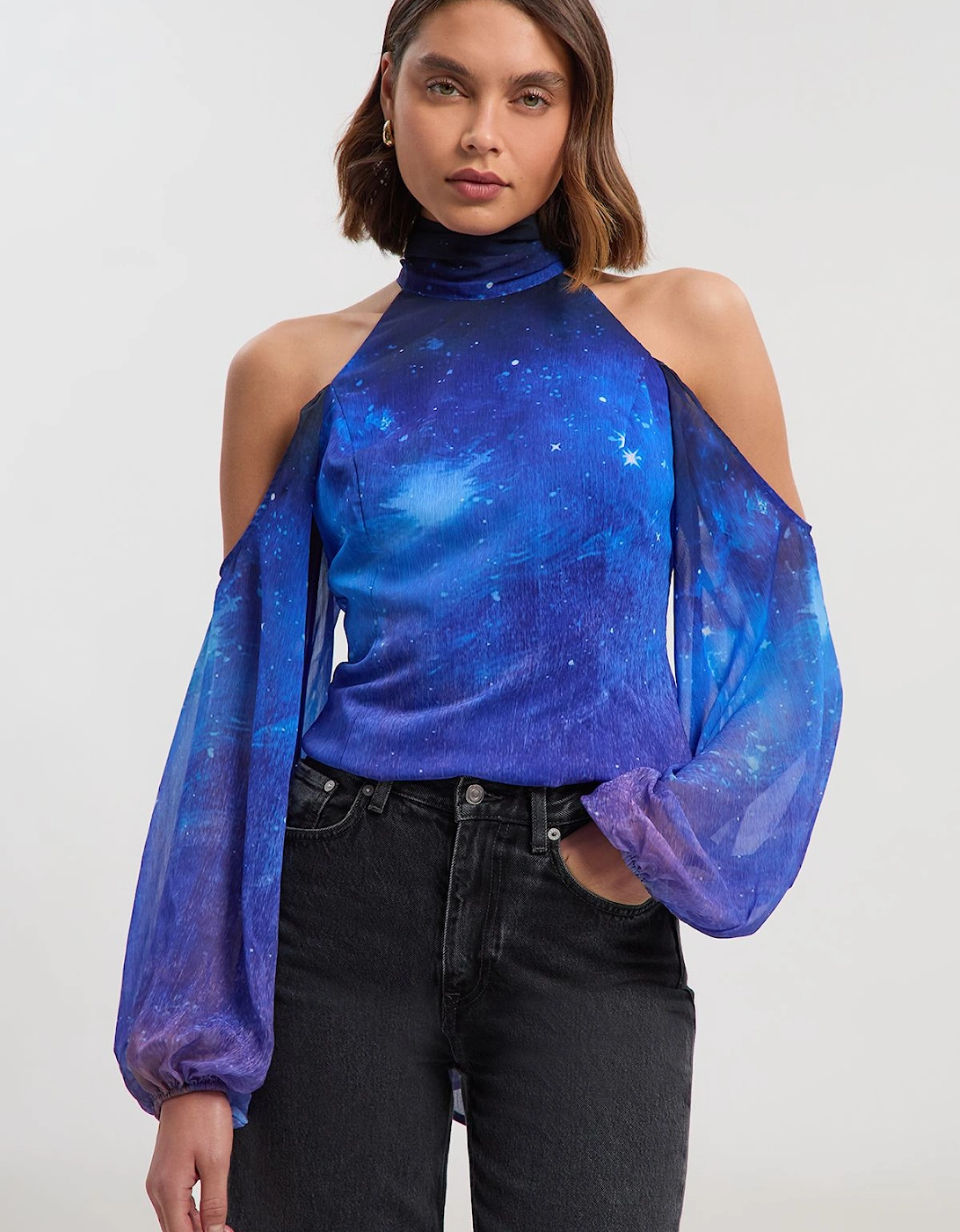 Cosmic Cold Shoulder Woven Blouse, 2 of 1