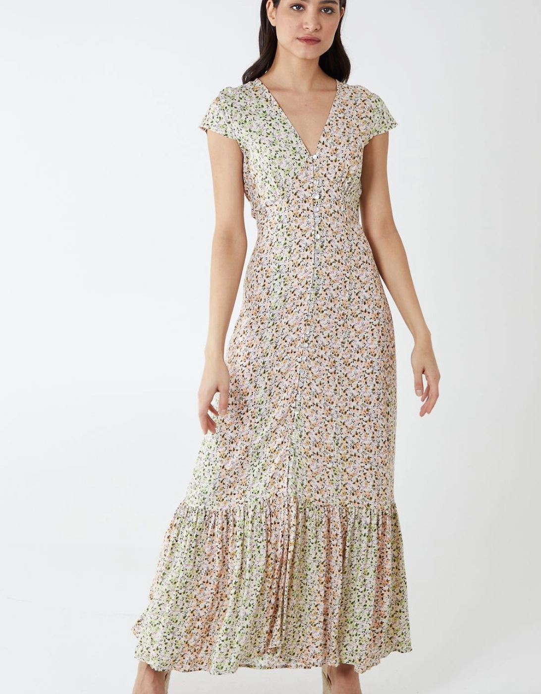 Cap Sleeves Button Front Midi Dress, 2 of 1