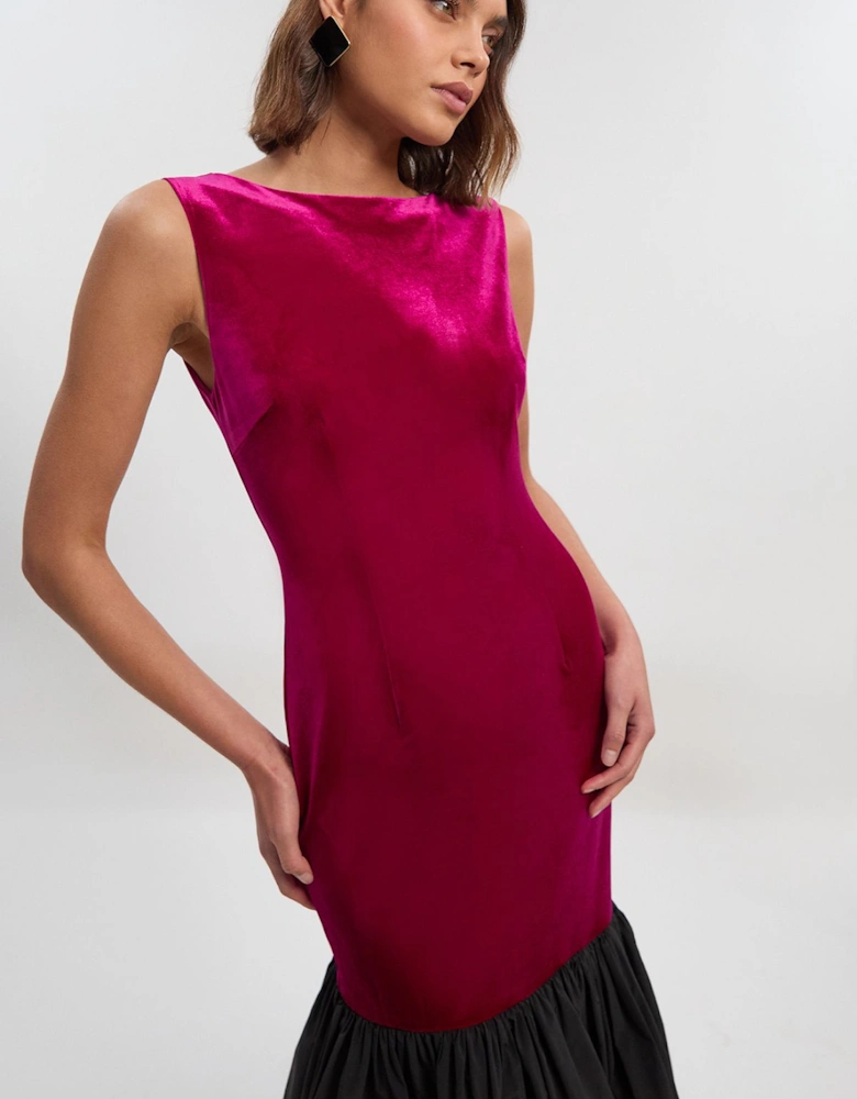 Velvet Sleeveless Body With Taffeta Drop Waist Maxi Dress