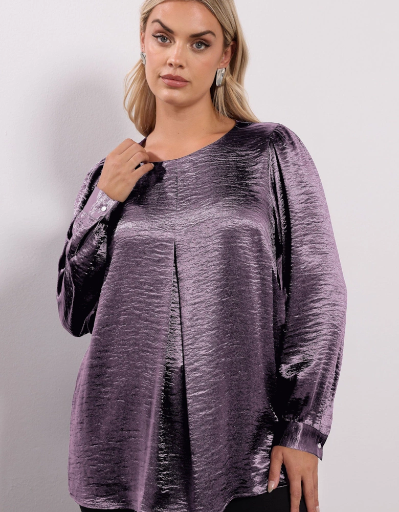 Crushed Satin Pleat Front Blouse