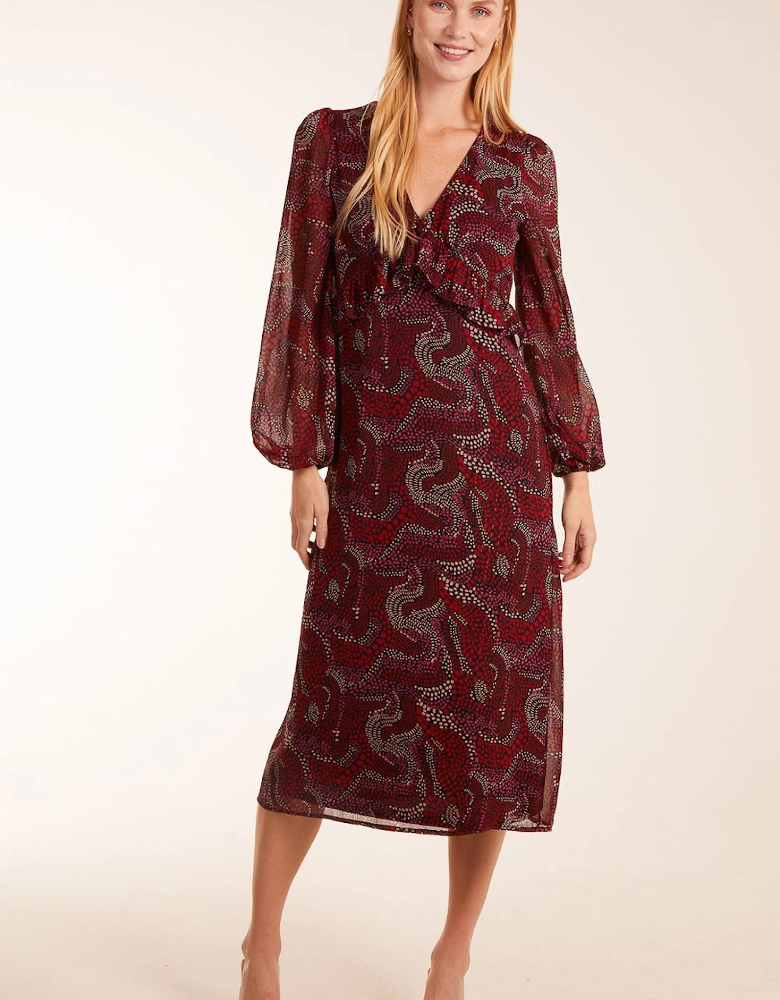 Frill Seam V Neck Midi Dress, 2 of 1