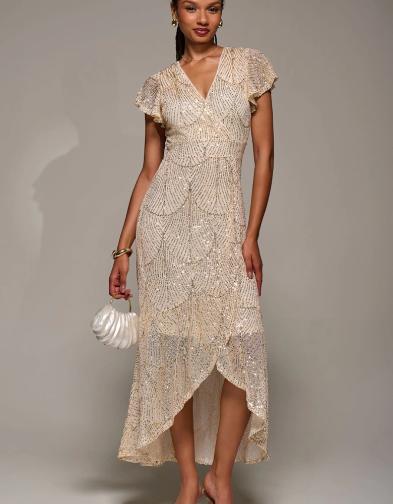 Frill Short Sleeve Sequin Maxi Dress