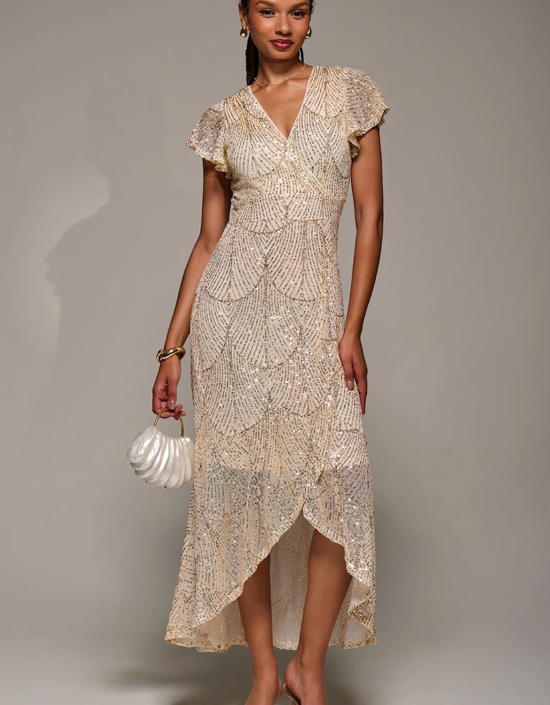 Frill Short Sleeve Sequin Maxi Dress, 2 of 1